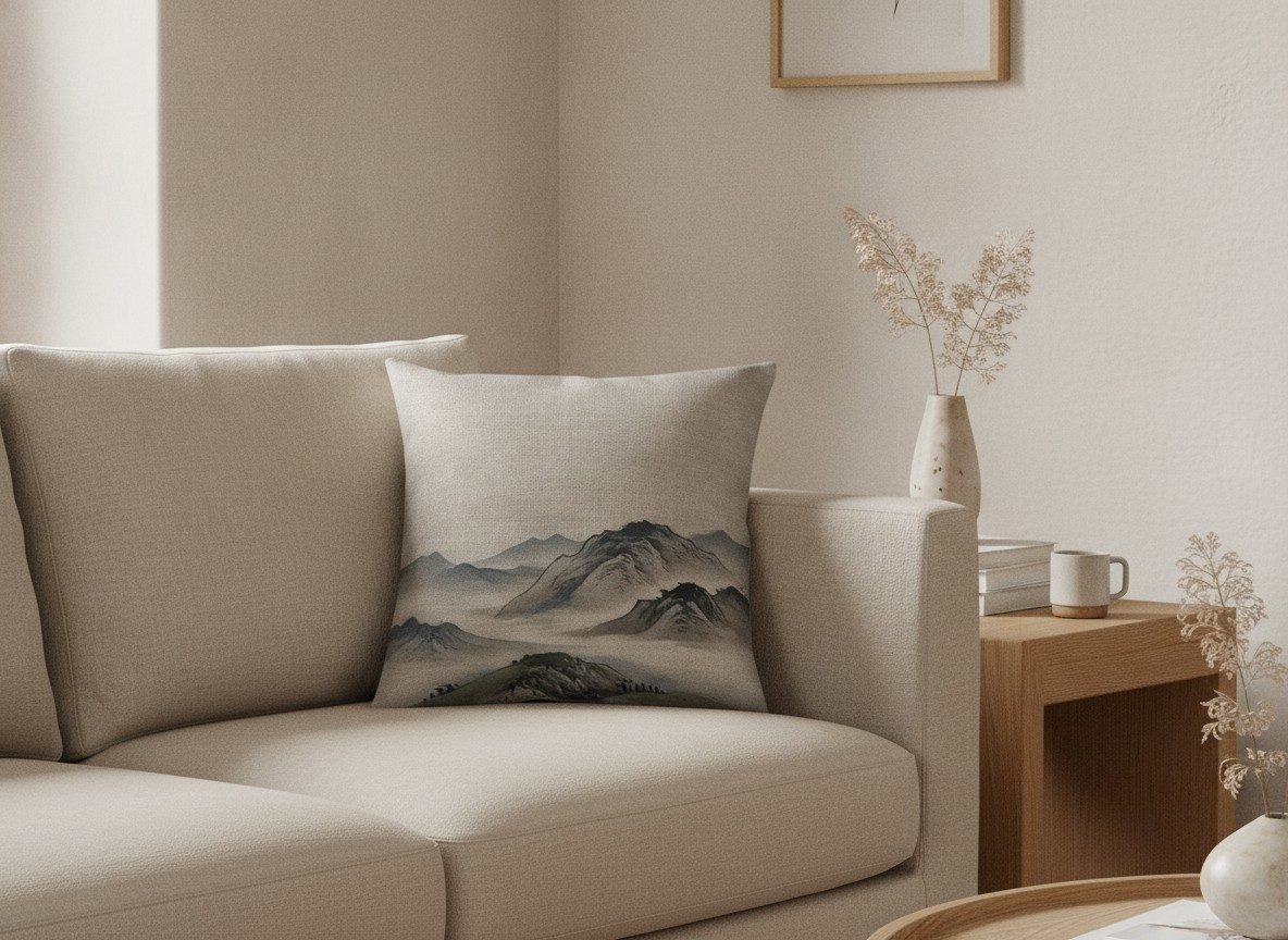 Evening Hills Cushion, Natural Linen — styled 1