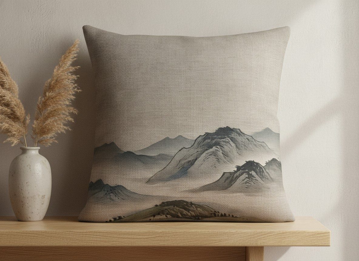 Evening Hills Cushion, Natural Linen — styled 2