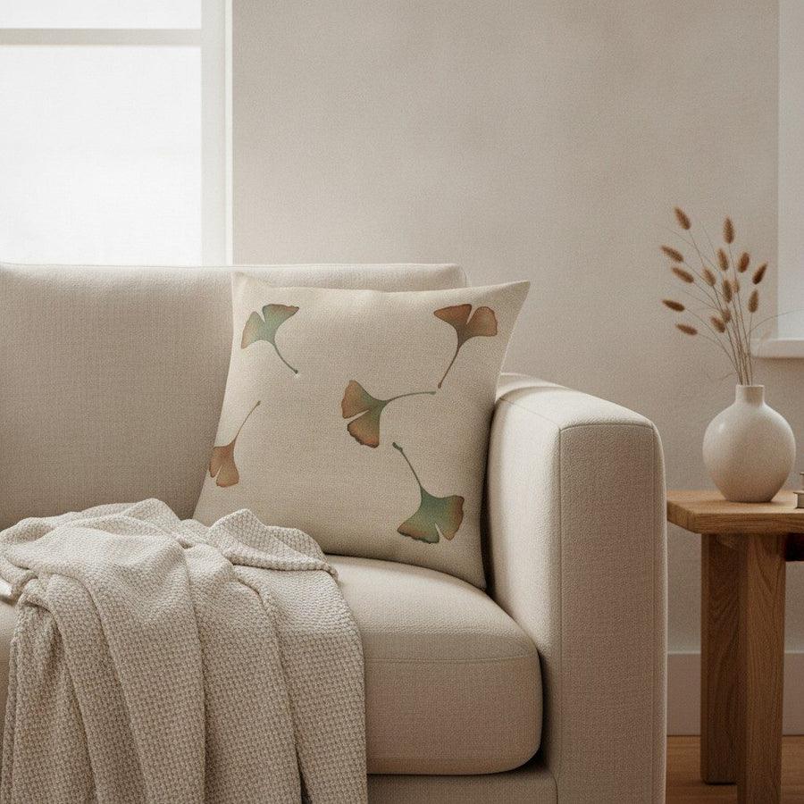 Ginkgo Cushion, Natural Linen — styled 1