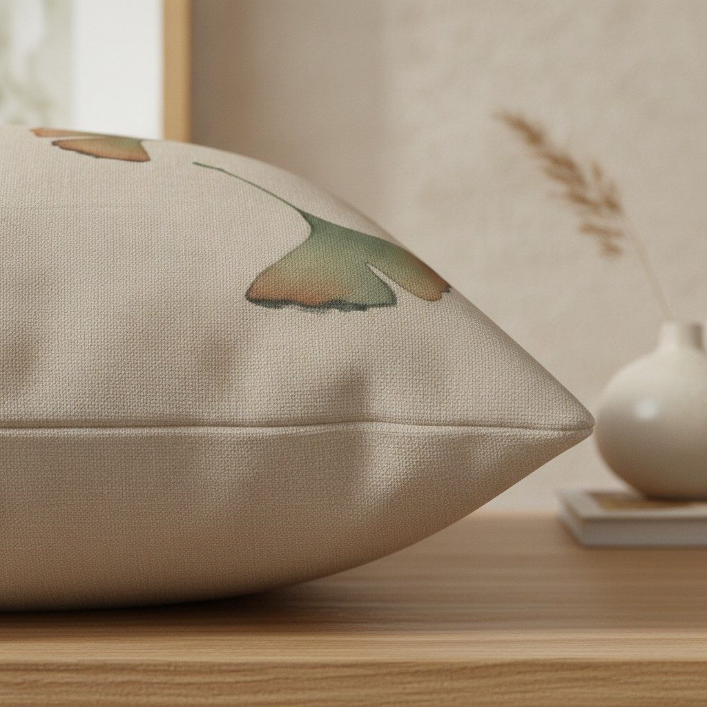 Ginkgo Cushion, Natural Linen — styled 2