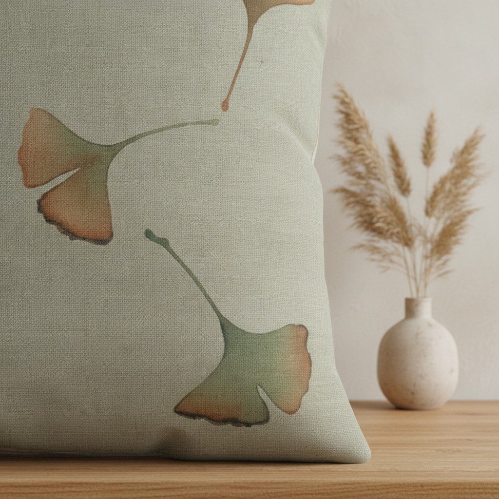 Ginkgo Cushion, Soft Sage — styled 2