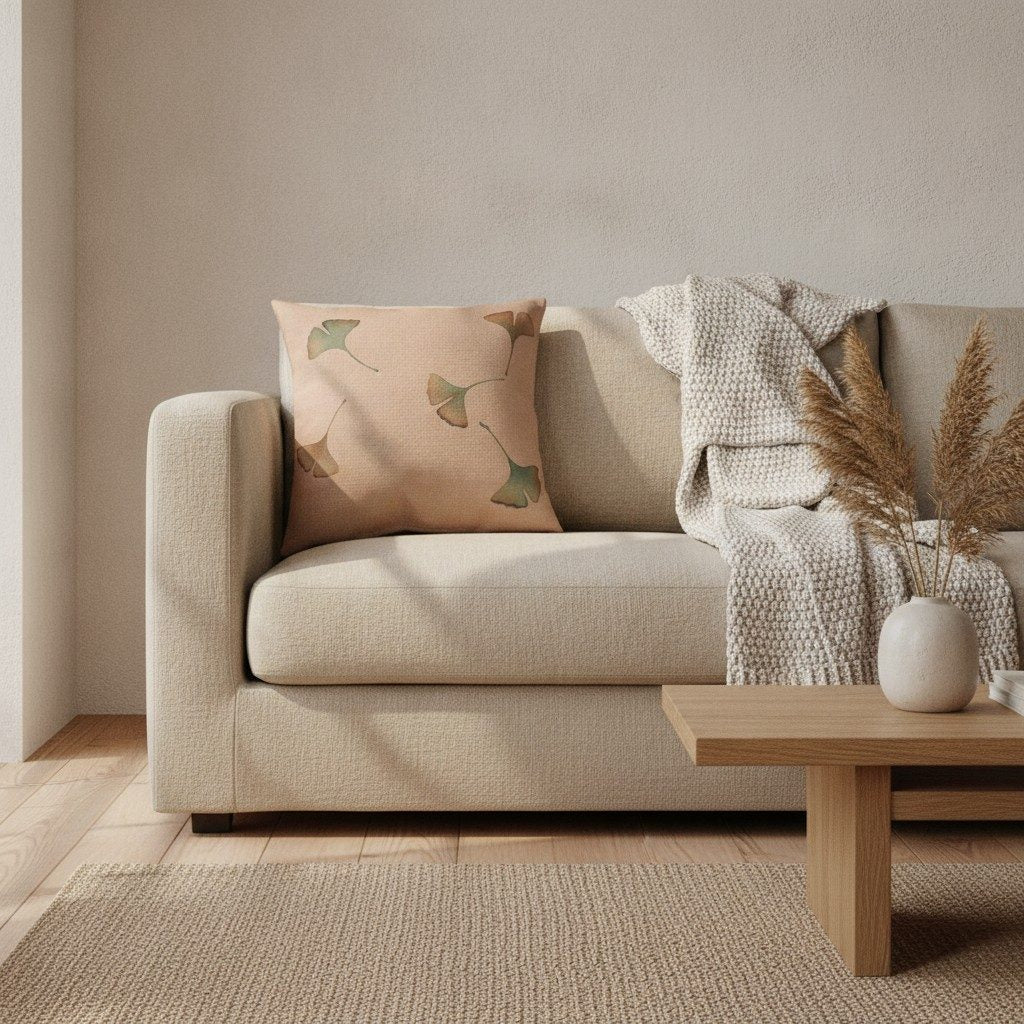 Ginkgo Cushion, Warm Clay — styled 1