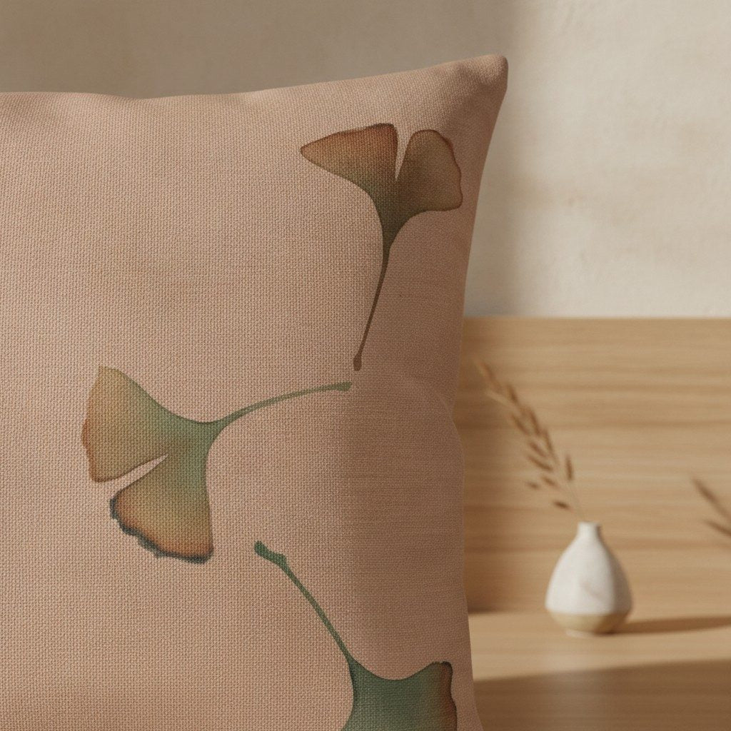 Ginkgo Cushion, Warm Clay — styled 2