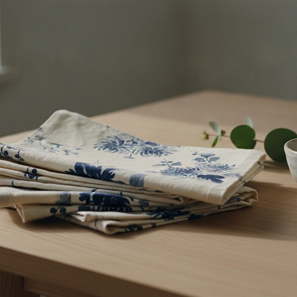 Indigo Bloom Cloth Napkins, Set of 4 — styled 2