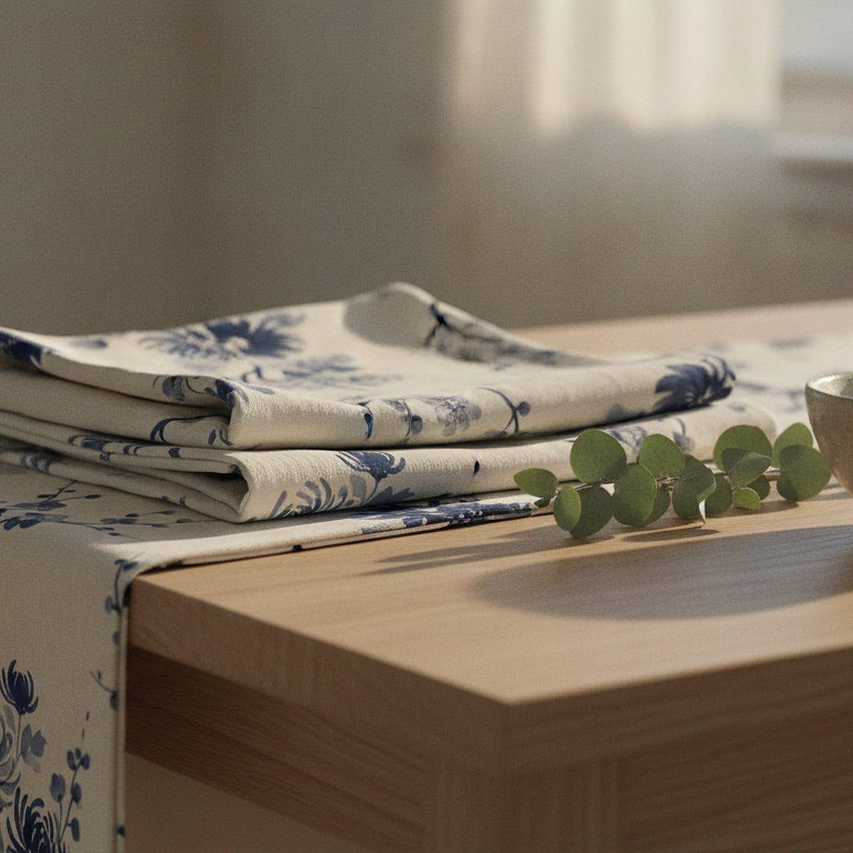 Indigo Bloom Table Runner — styled 2
