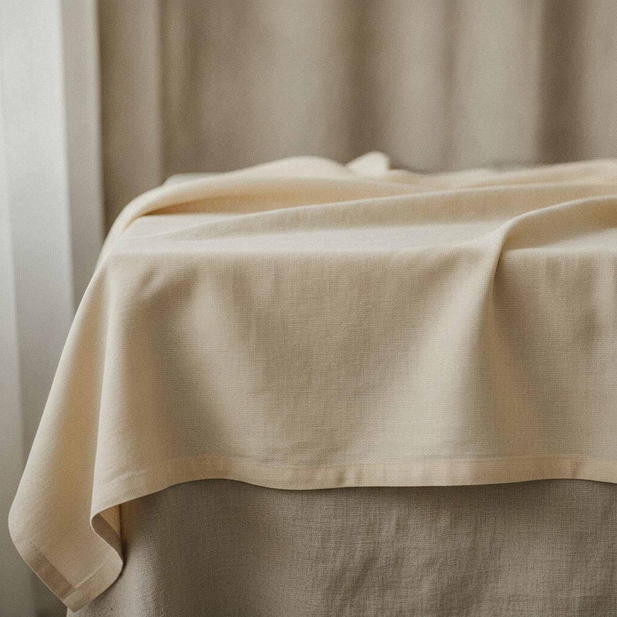 Indigo Bloom Tablecloth, Warm Cream Linen-Look Cotton Tablecloth — styled 1