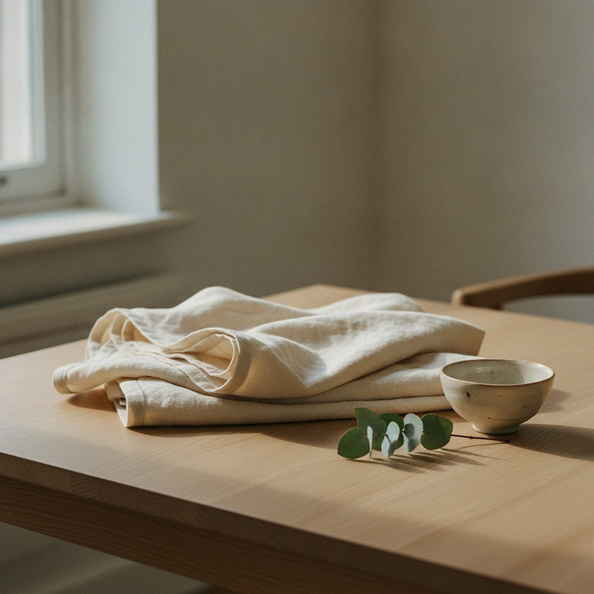 Indigo Bloom Tablecloth, Warm Cream Linen-Look Cotton Tablecloth — styled 2