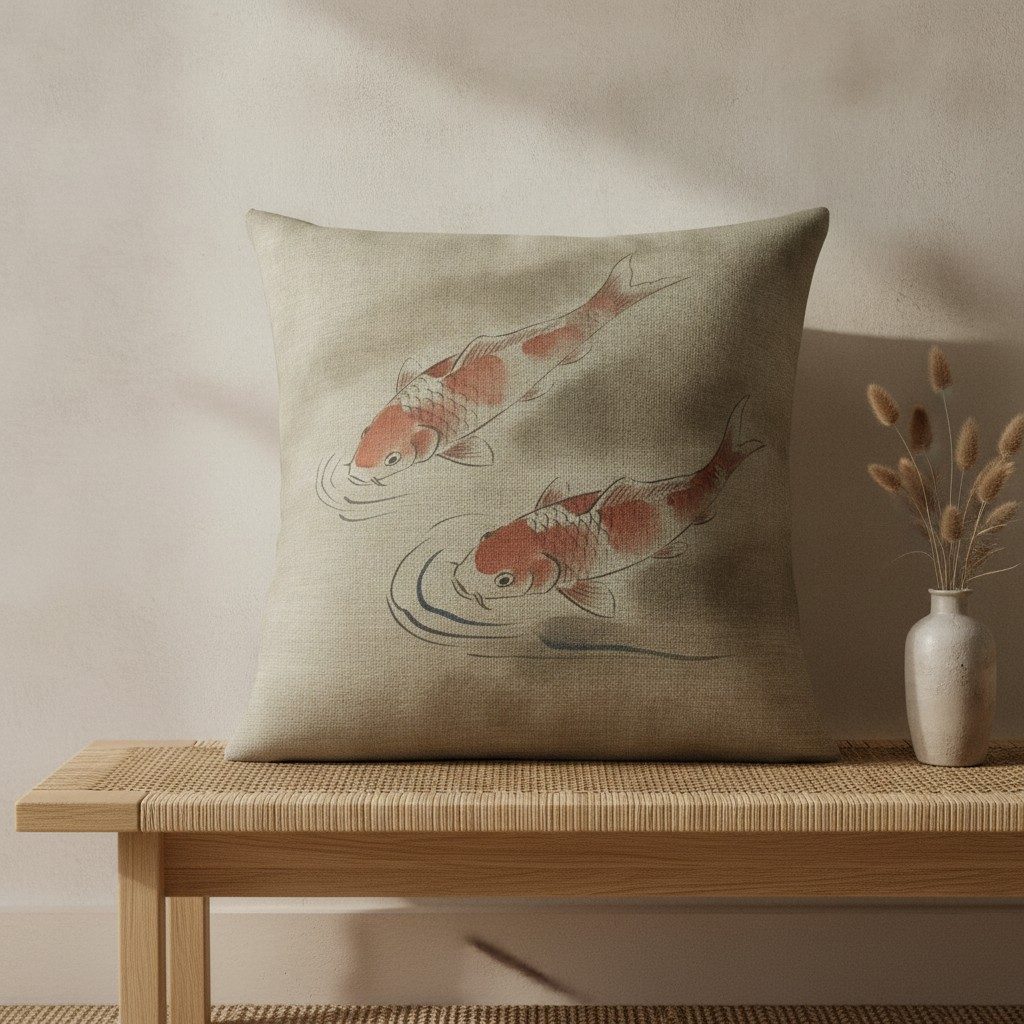 Koi Cushion, Soft Sage — styled 2