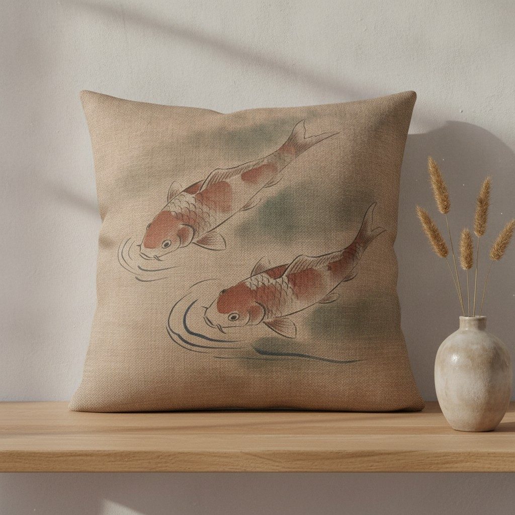 Koi Cushion, Warm Clay — styled 2