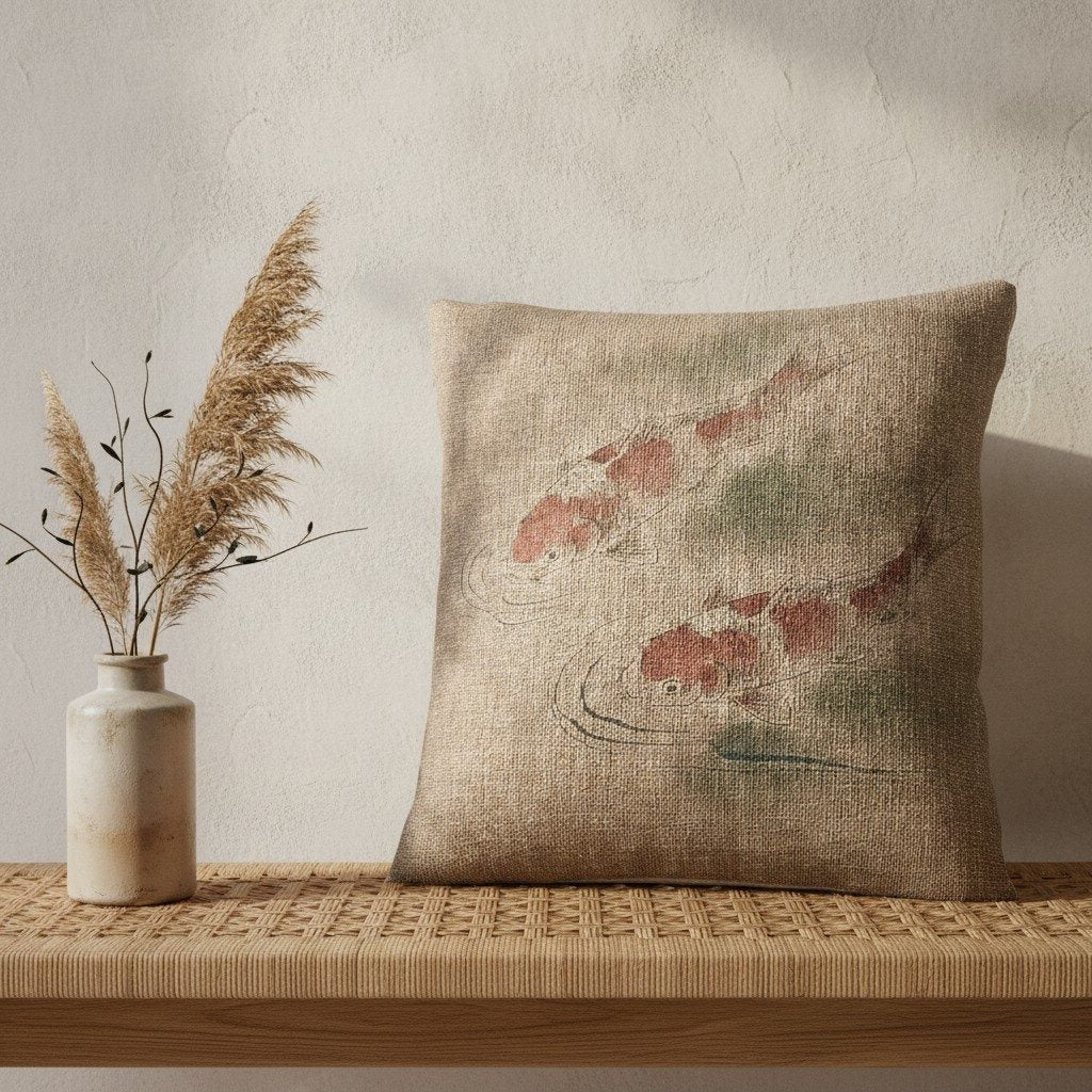 Koi Woven Cushion, Warm Clay — styled 2