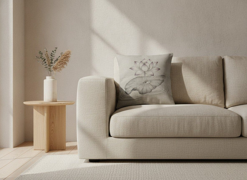 Lotus Cushion, Natural Linen — styled 1