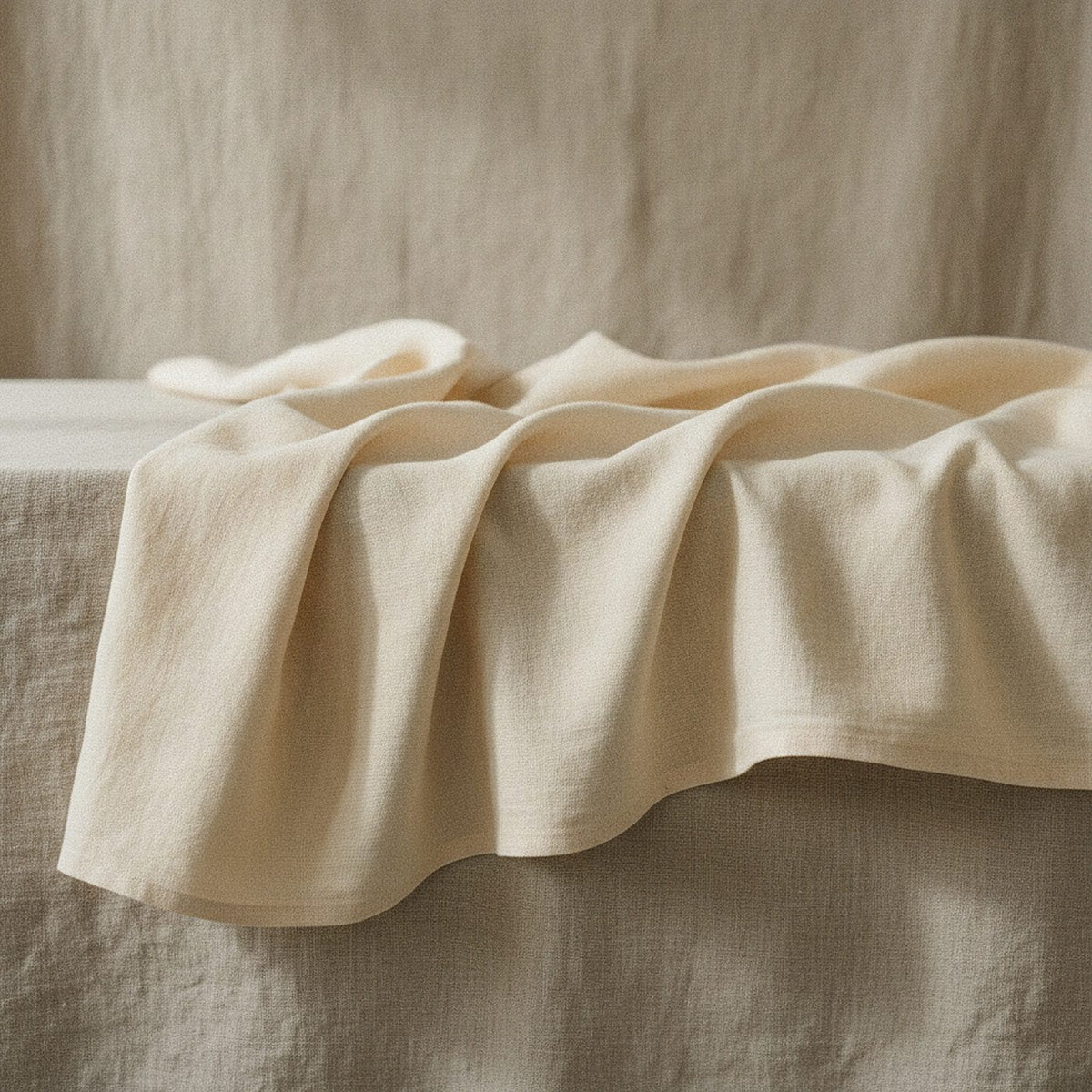Nordic Folk Tablecloth, Greige Linen-Look Cotton Tablecloth — styled 1