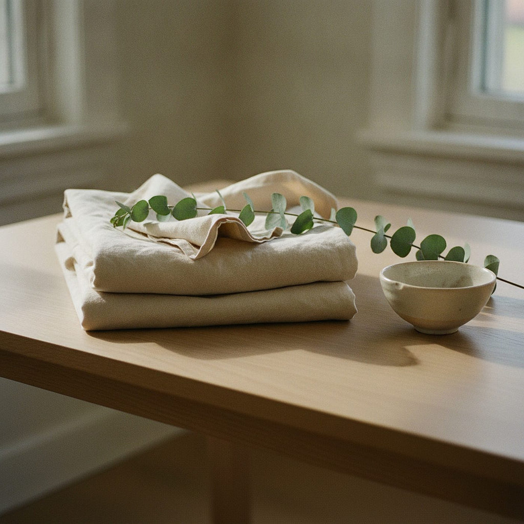 Orchard Tablecloth, Warm Oat Linen-Look Cotton Tablecloth — styled 2