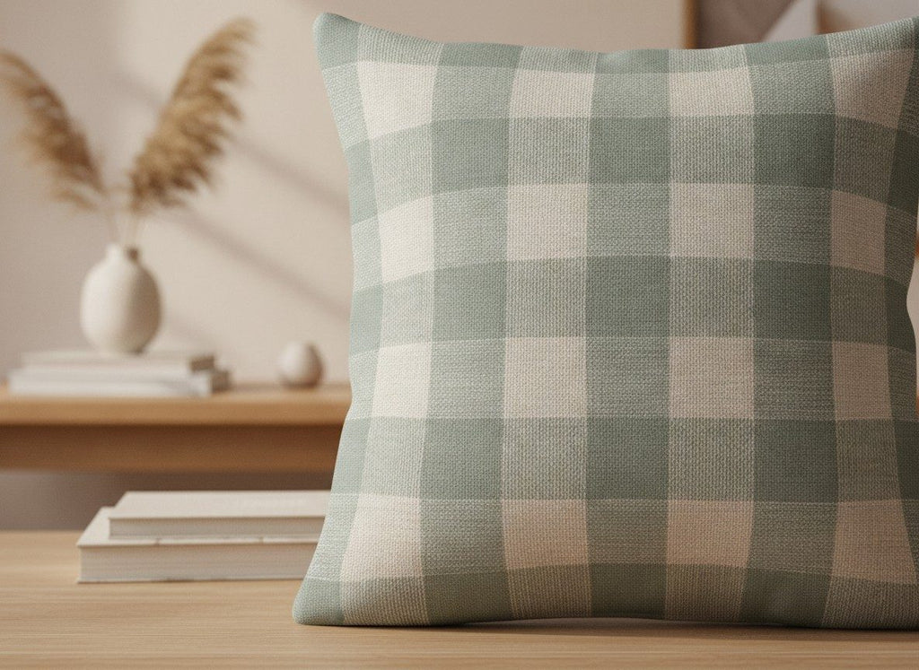 Organic Check Lumbar & Euro Cushion — styled 2