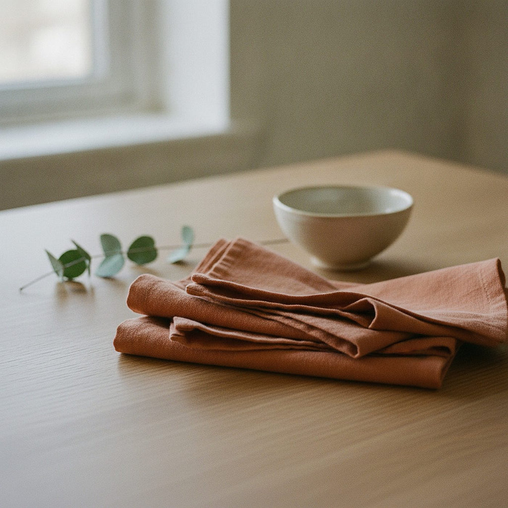 Persimmon Cloth Napkin — styled, 2