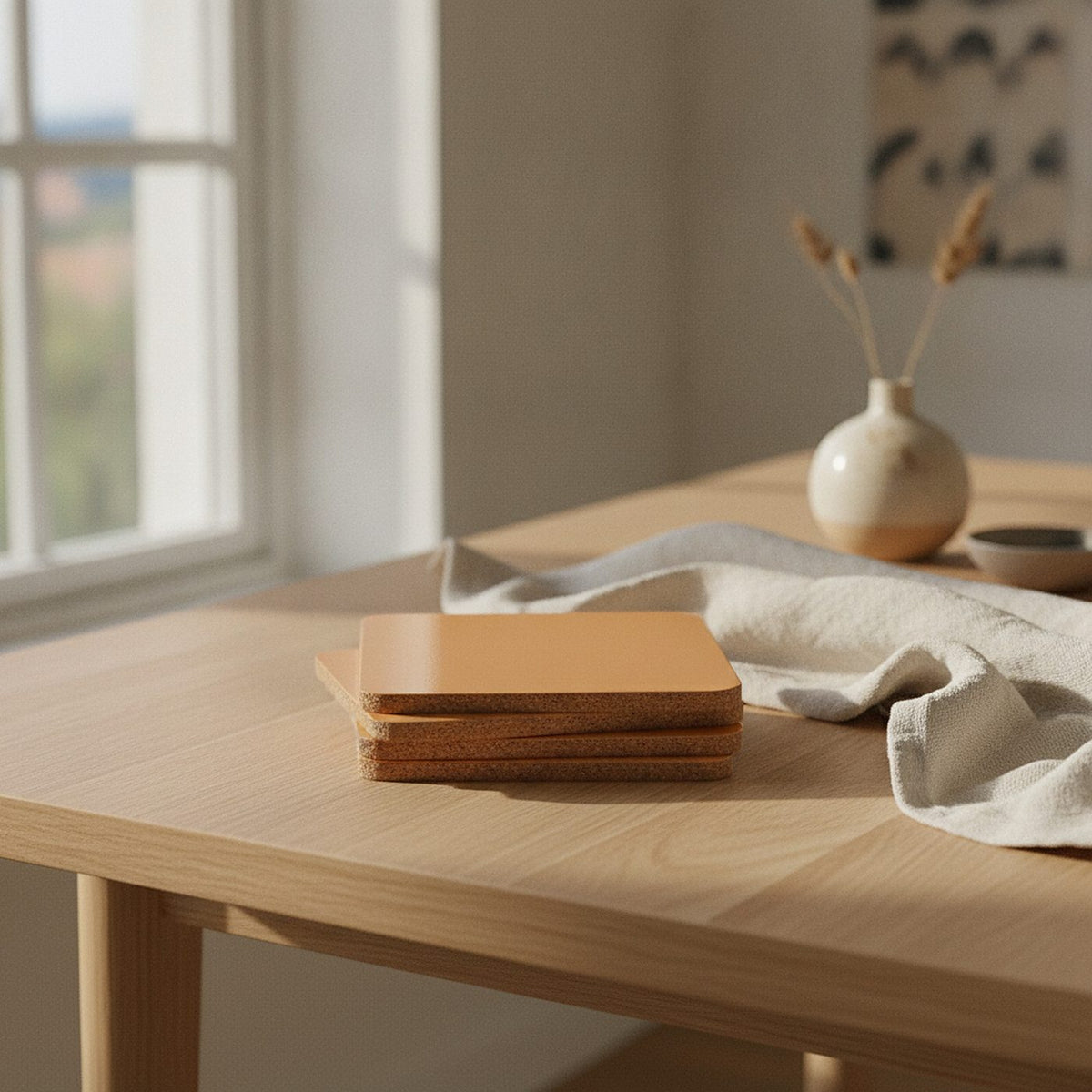 Persimmon Coasters, Set of 4 — styled, 2