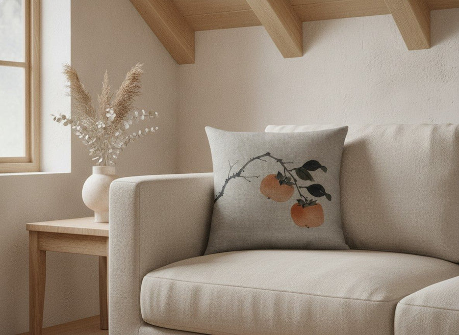 Persimmon Cushion, Natural Linen — styled 1