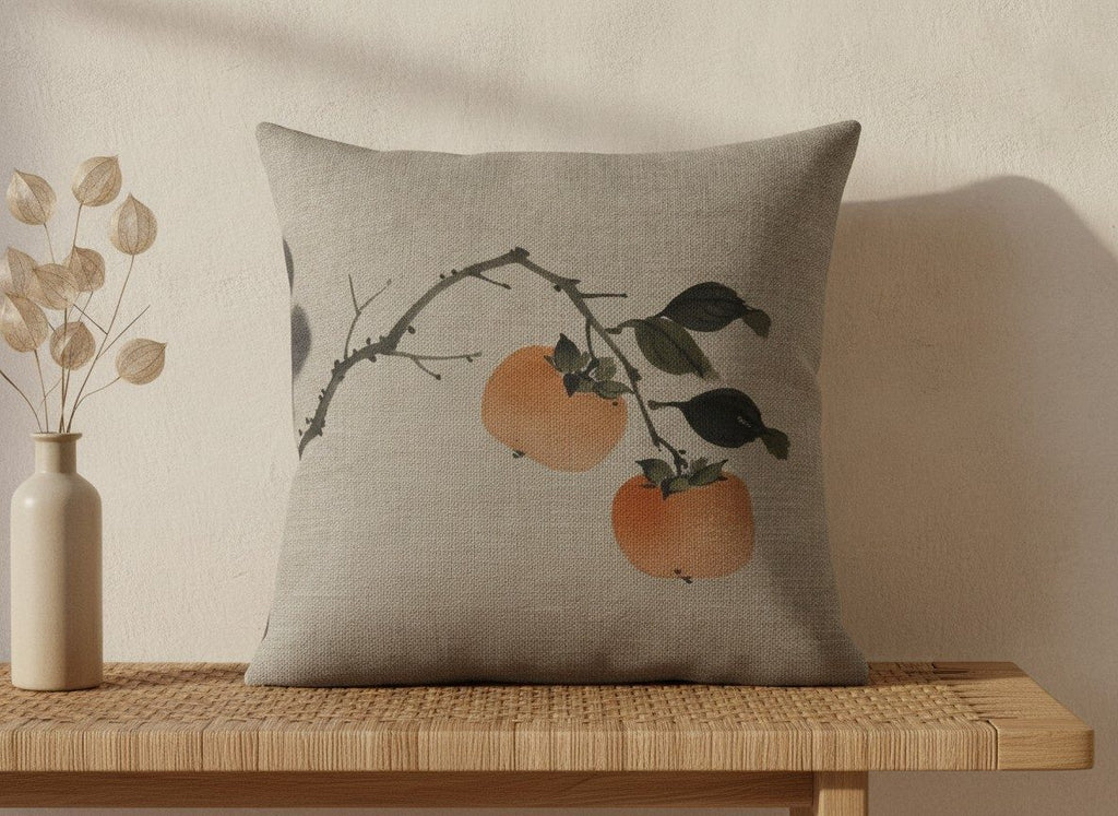Persimmon Cushion, Natural Linen — styled 2