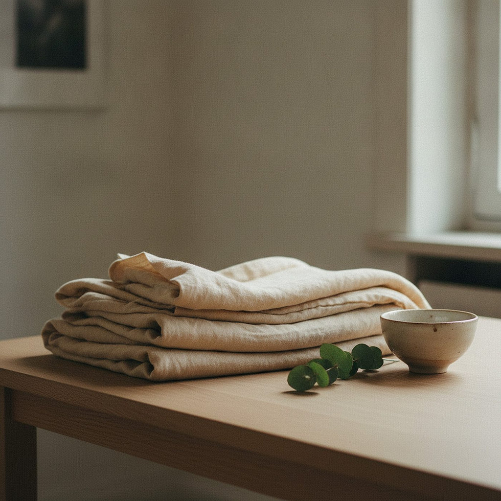 Persimmon Tablecloth, Warm Oat — styled, 2