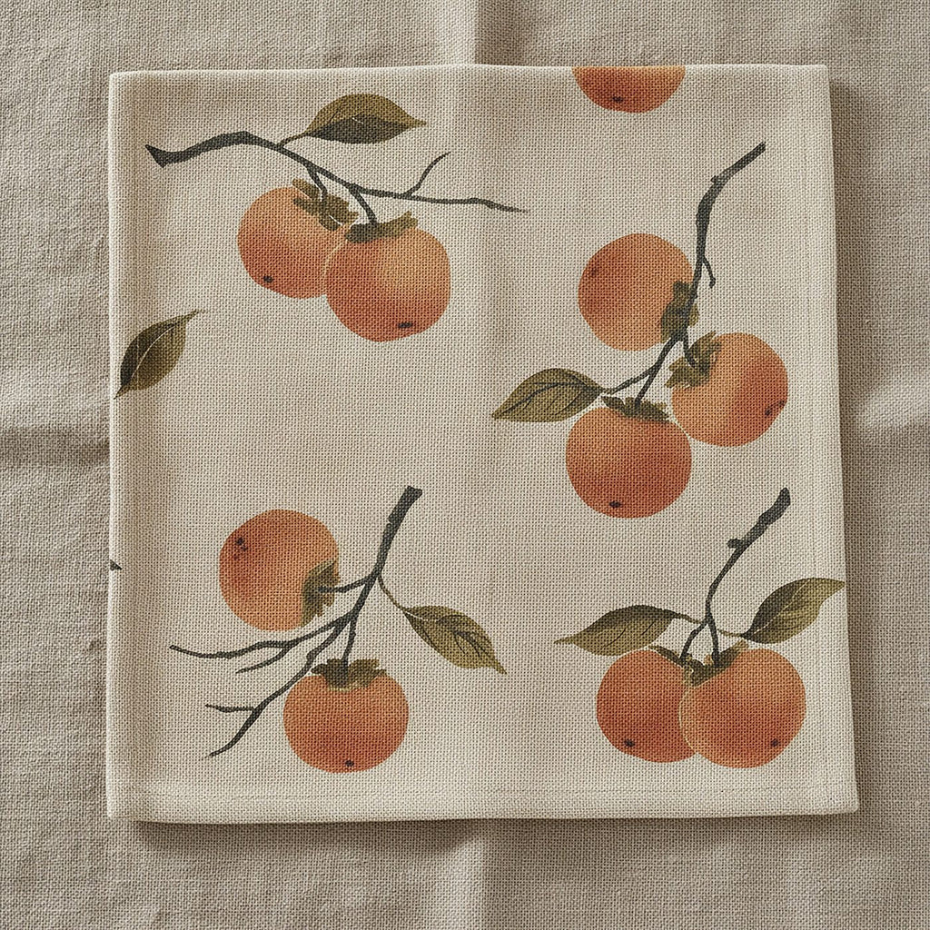 Persimmon Tea Towel — styled, 1