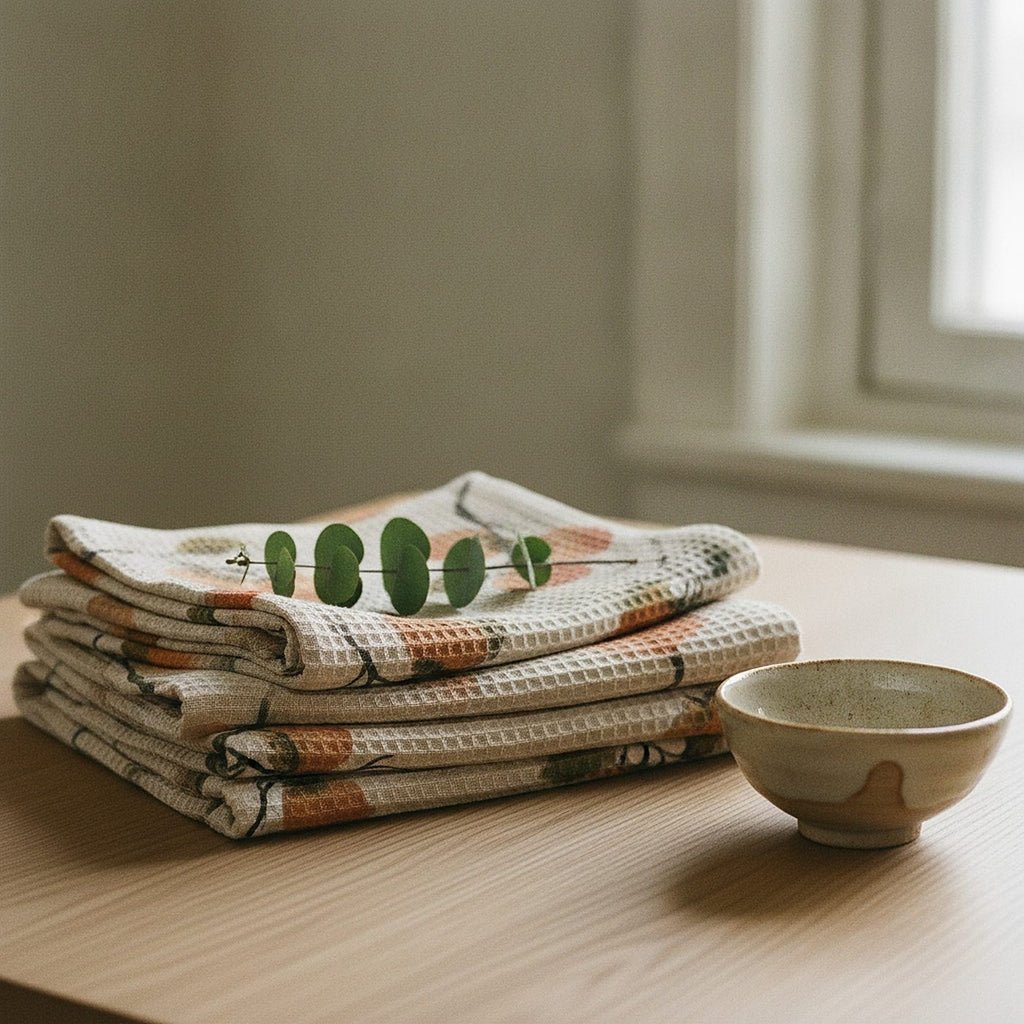 Persimmon Tea Towel — styled, 2