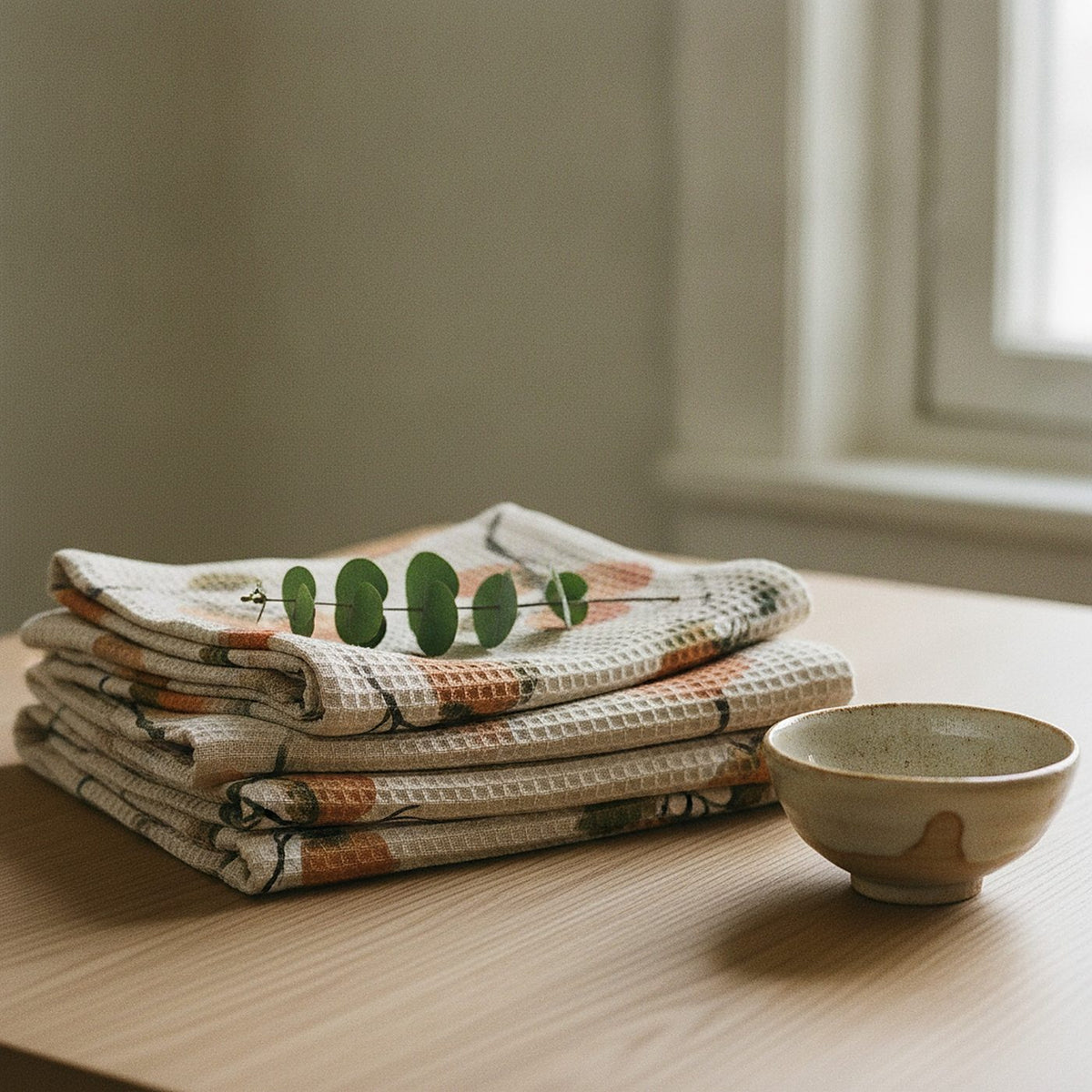 Persimmon Tea Towel — styled, 2