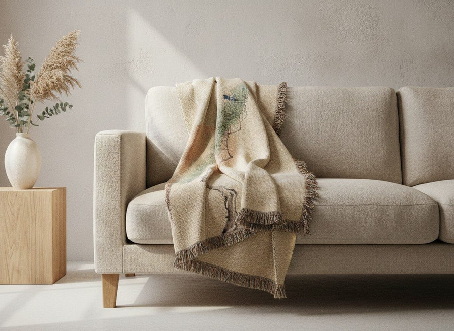 Pine & Sun Woven Throw, Soft Sage — styled 1