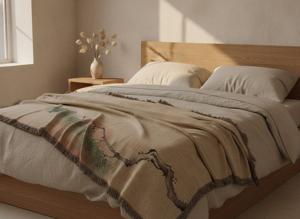 Pine & Sun Woven Throw, Soft Sage — styled 2