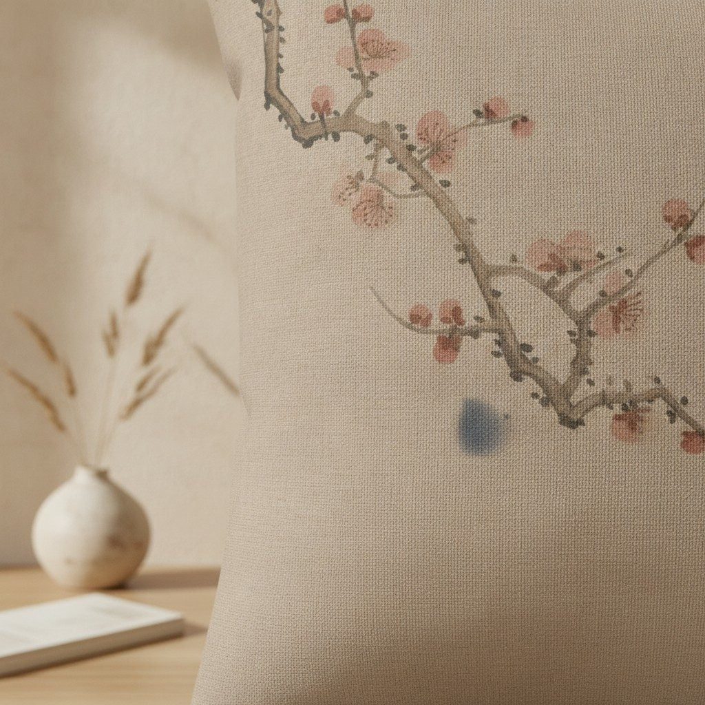 Plum Blossom Cushion, Natural Linen — styled 2