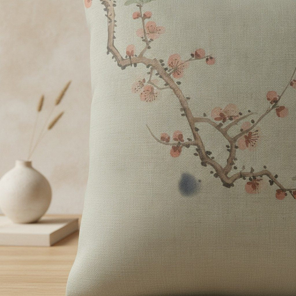 Plum Blossom Cushion, Soft Sage — styled 2