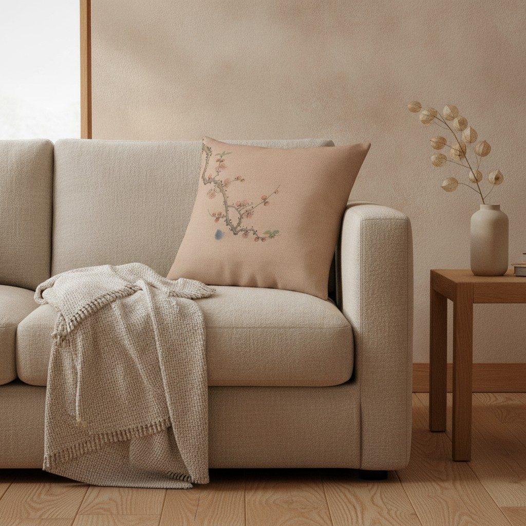 Plum Blossom Cushion, Warm Clay — styled 1
