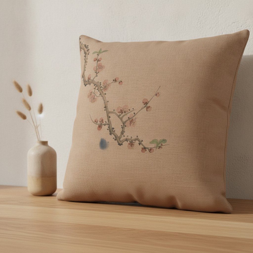 Plum Blossom Cushion, Warm Clay — styled 2