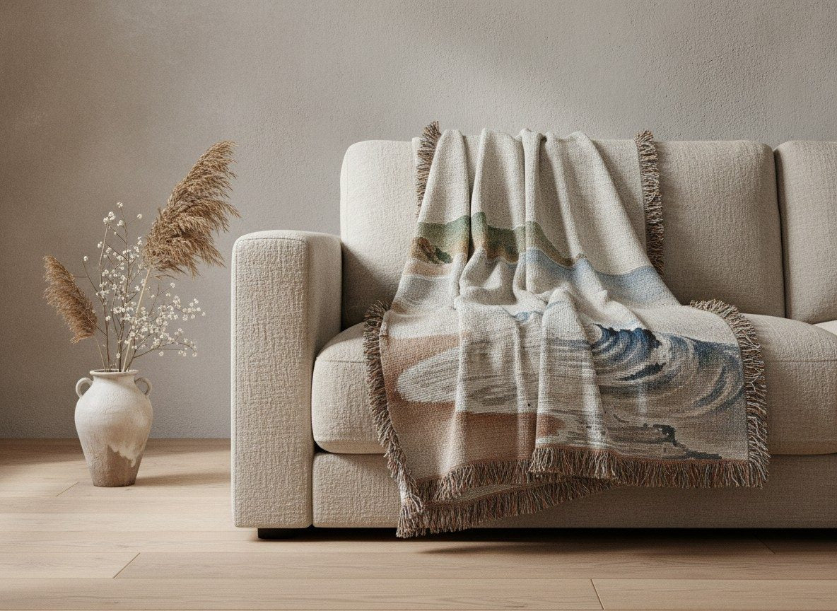 Quiet Shore Woven Throw, Soft Sage — styled 1