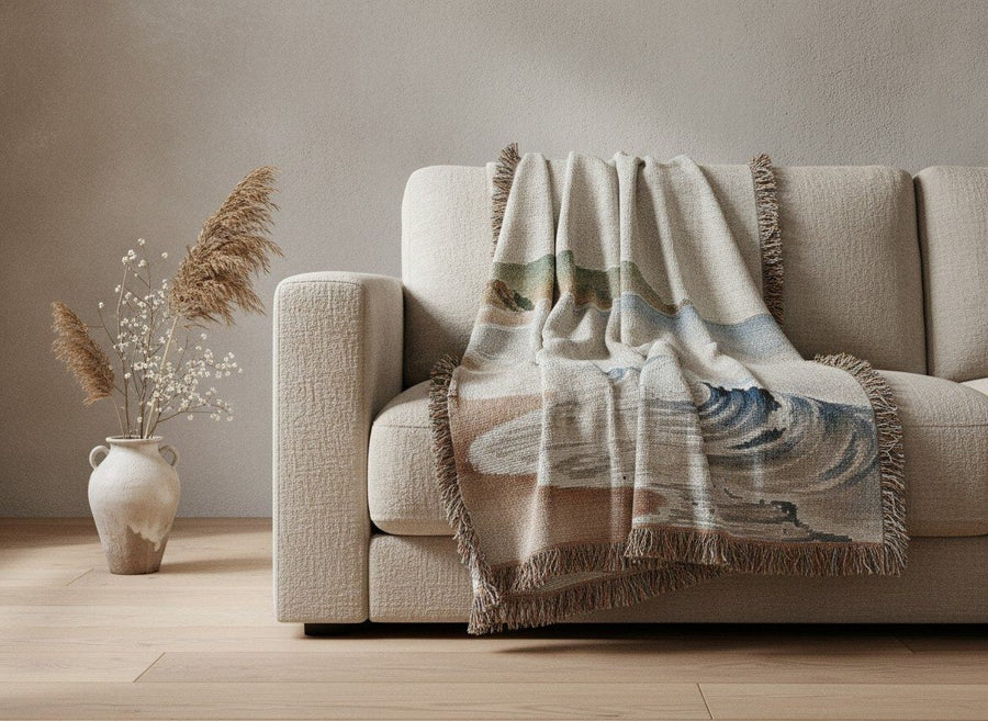 Quiet Shore Woven Throw, Soft Sage — styled 1