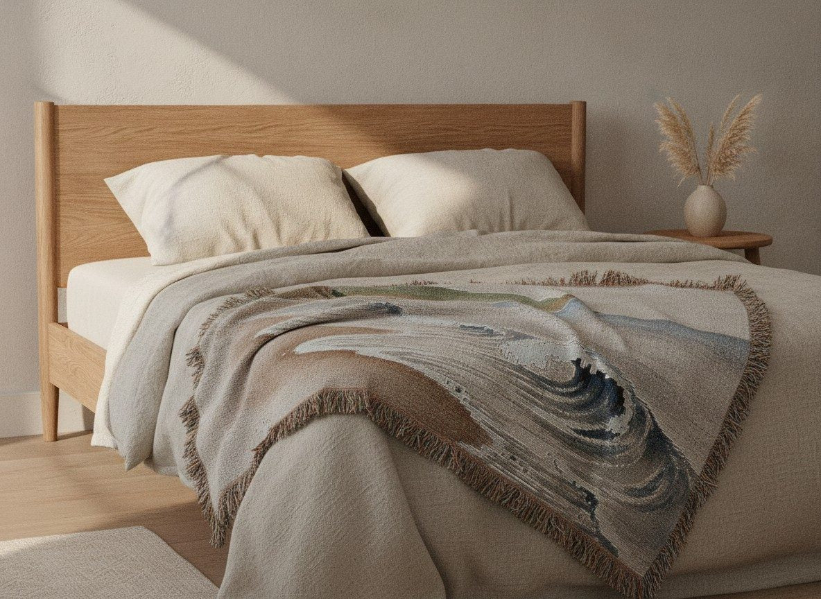 Quiet Shore Woven Throw, Warm Clay — styled 2