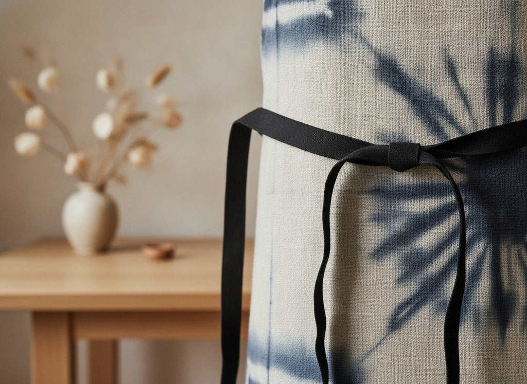 Shibori Indigo Apron — styled 2