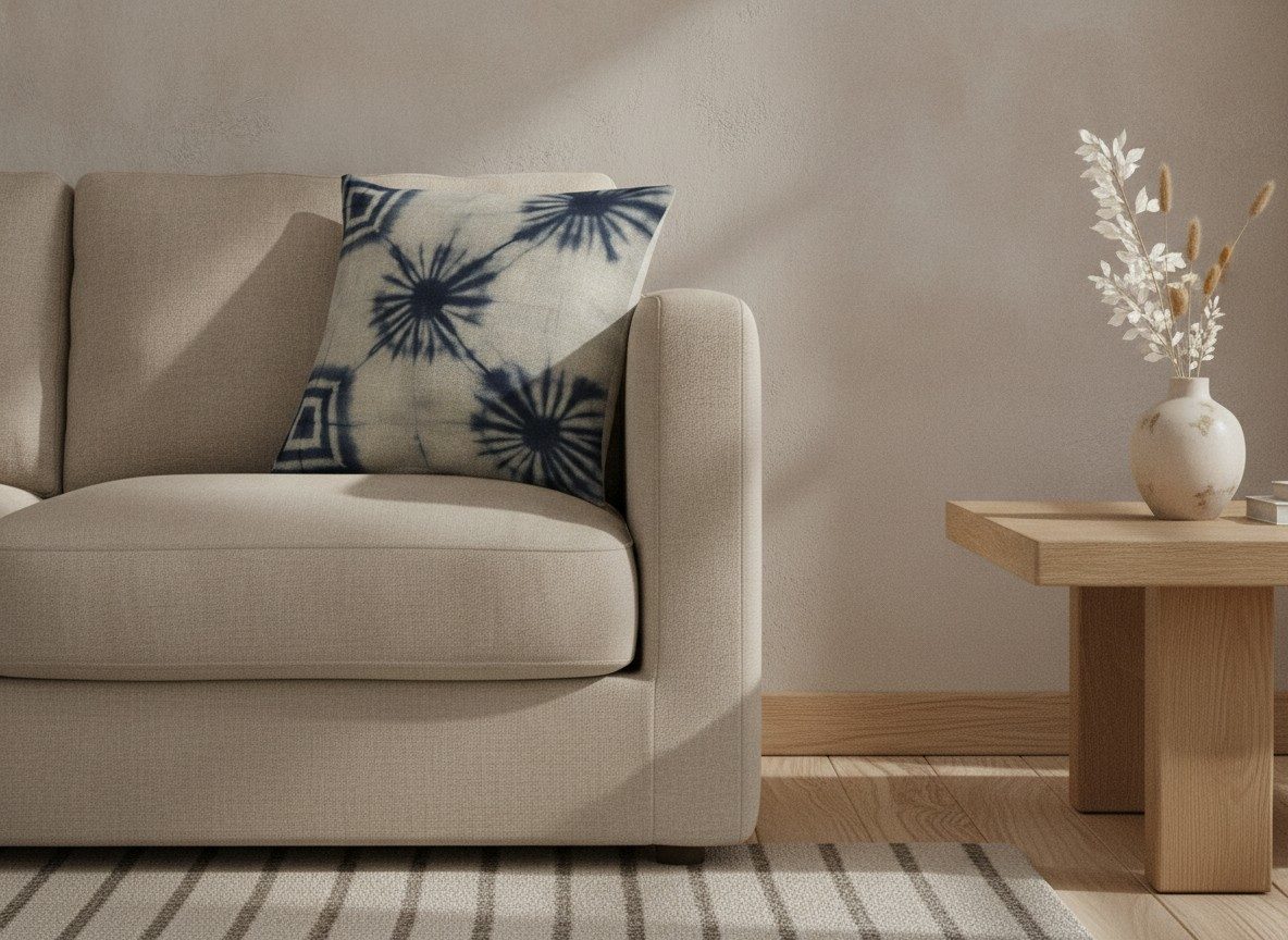 Shibori Indigo Cushion — styled 1