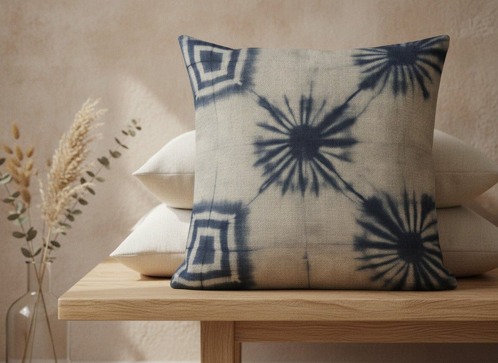 Shibori Indigo Cushion — styled 2