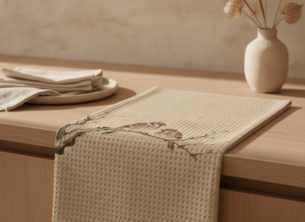 Sparrows Tea Towel — styled 2
