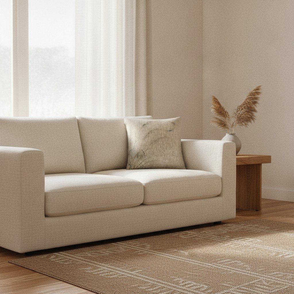 Susuki & Moon Woven Cushion, Natural Linen — styled 1