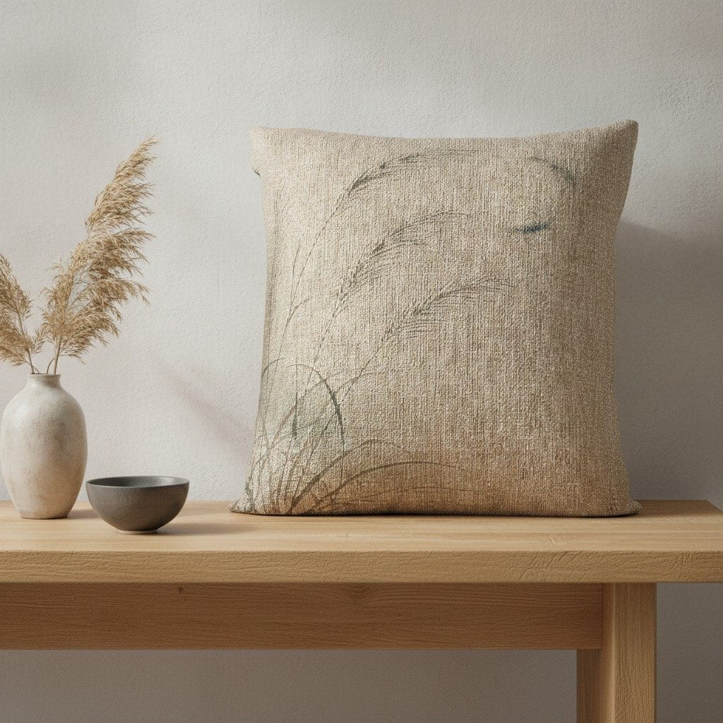 Susuki & Moon Woven Cushion, Natural Linen — styled 2
