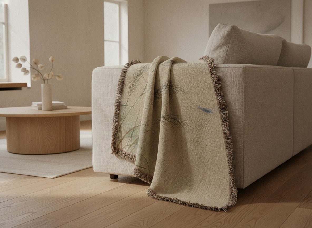 Susuki & Moon Woven Throw, Soft Sage — styled 1