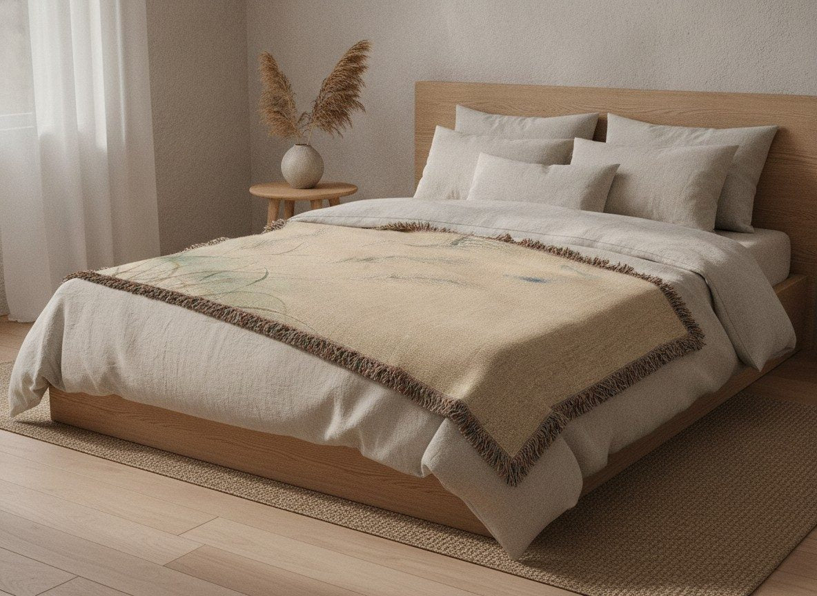 Susuki & Moon Woven Throw, Soft Sage — styled 2