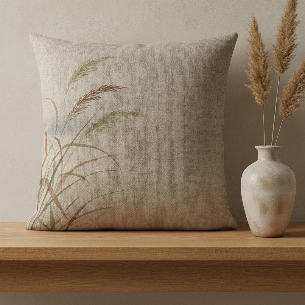 Wild Grasses Cushion, Natural Linen — styled 2