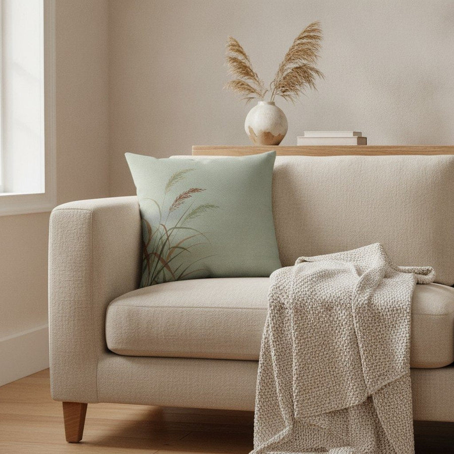 Wild Grasses Cushion, Soft Sage — styled 1