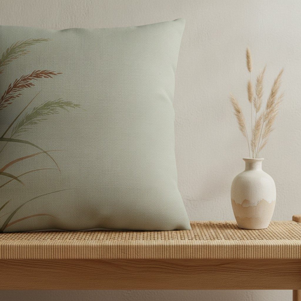 Wild Grasses Cushion, Soft Sage — styled 2