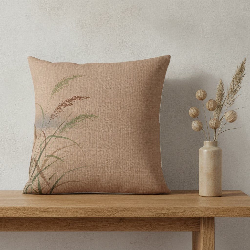 Wild Grasses Cushion, Warm Clay — styled 2