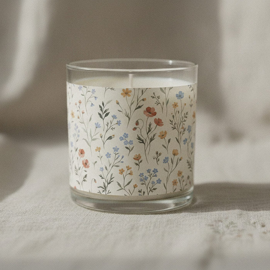 Wild Meadow Scented Candle, Wildflower 11oz Glass Candle — styled 1