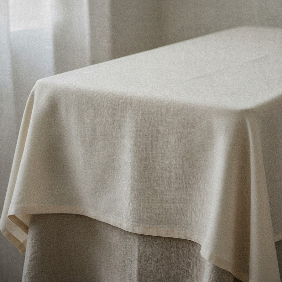 Wild Meadow Tablecloth, Oatmeal Linen-Look Cotton Tablecloth — styled 1