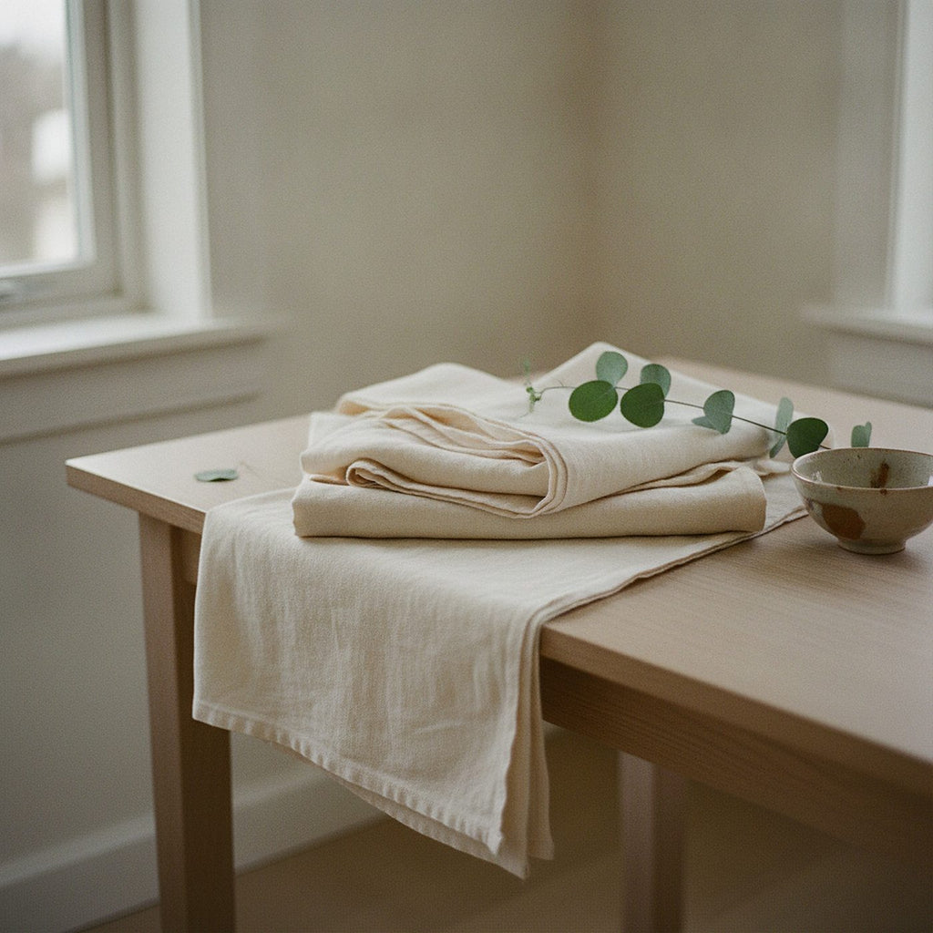Wild Meadow Tablecloth, Oatmeal Linen-Look Cotton Tablecloth — styled 2